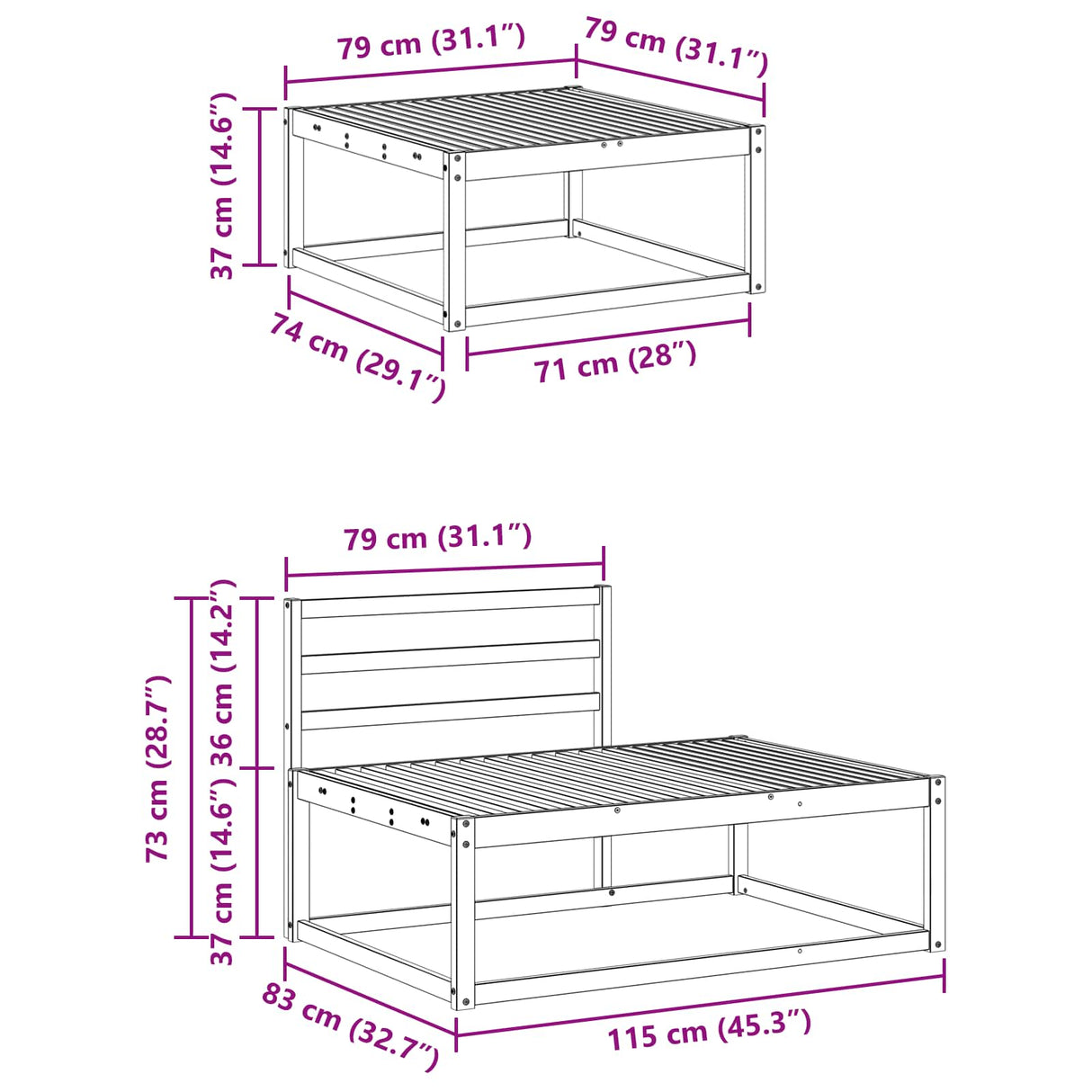 Outdoor Sofa Set 3 Piece Natural Solid Acacia Wood
