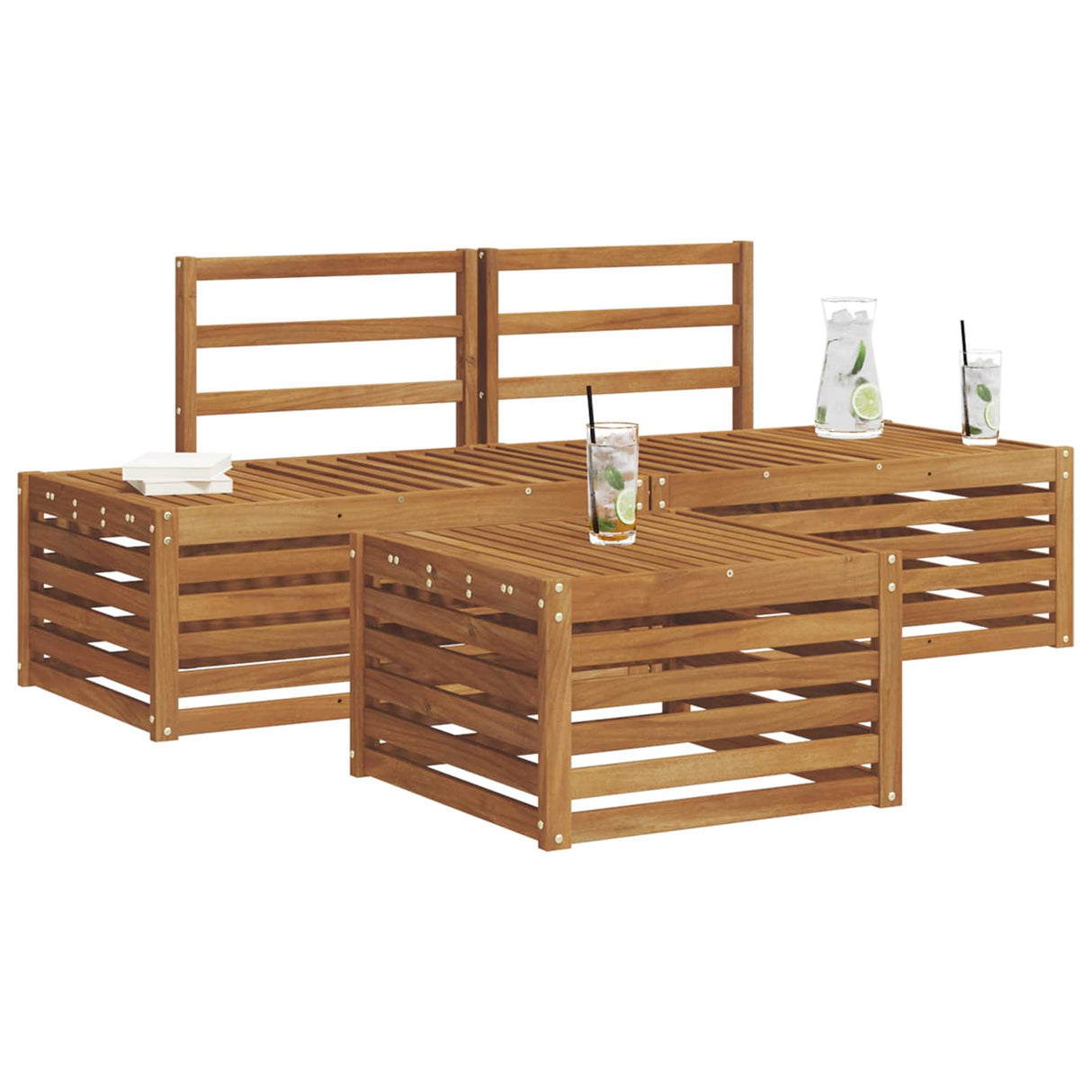 Outdoor Sofa Set 3 Piece Natural Solid Acacia Wood