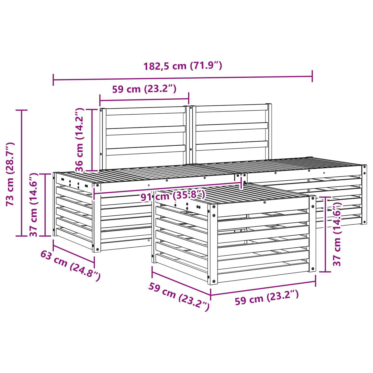 Outdoor Sofa Set 3 Piece Natural Solid Acacia Wood