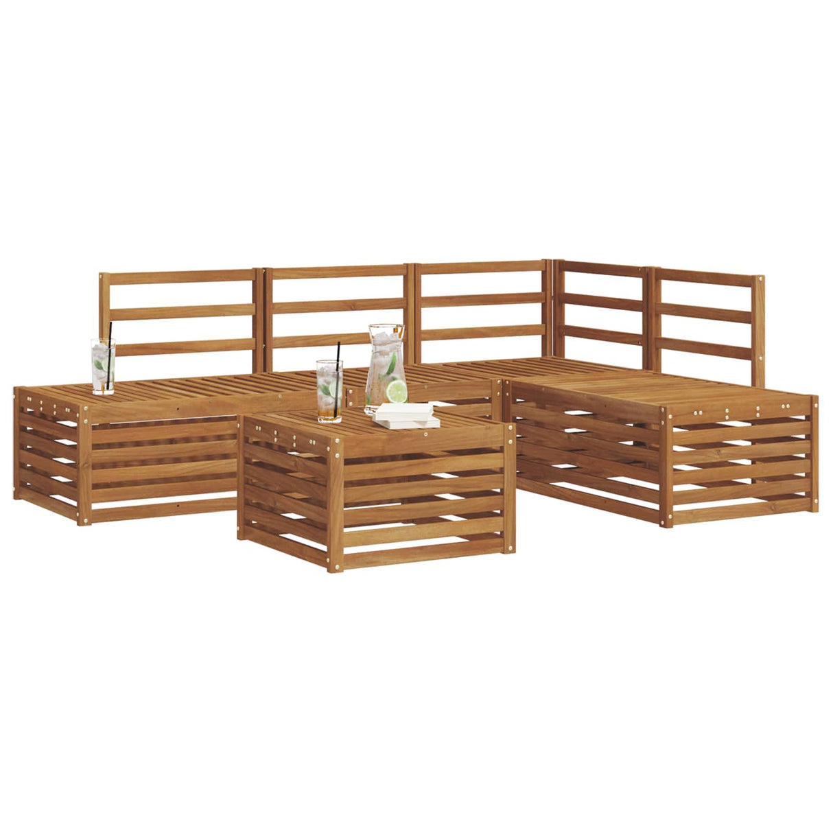 Outdoor Sofa Set 5 Piece Natural Solid Acacia Wood