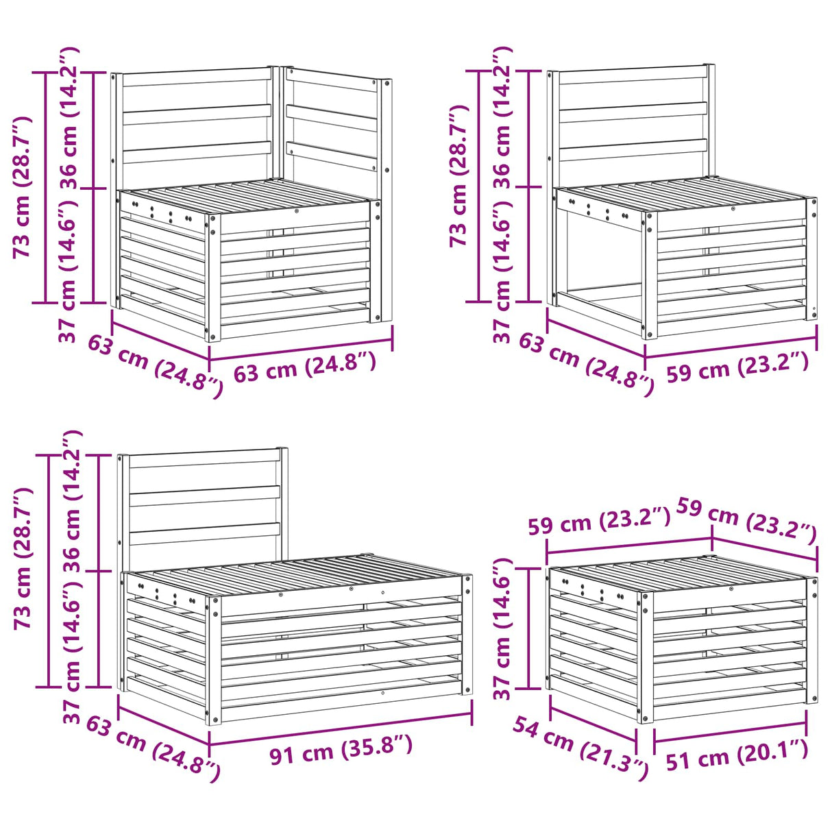 Outdoor Sofa Set 7 Piece Natural Solid Acacia Wood
