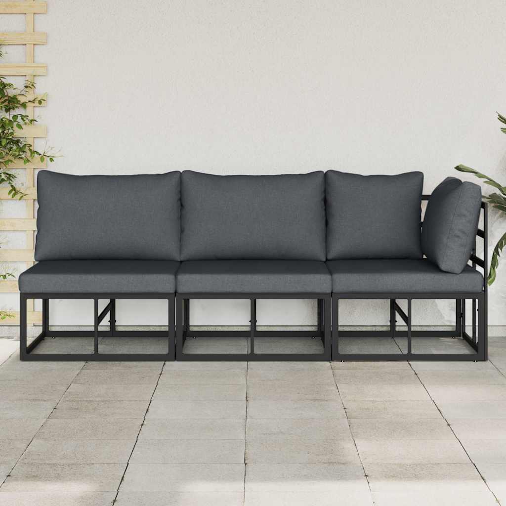 Outdoor Furniture with Cushion with Pillow Black Aluminium