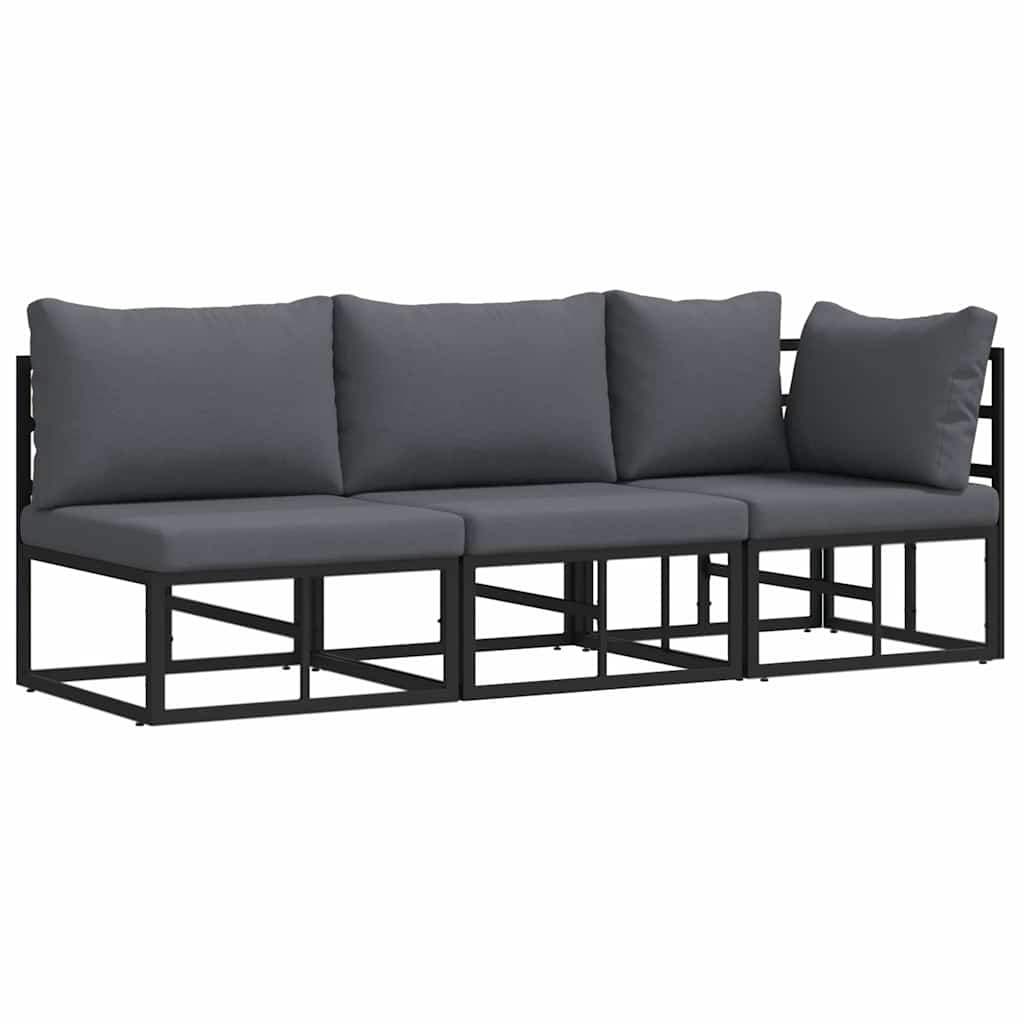 Outdoor Furniture with Cushion with Pillow Black Aluminium