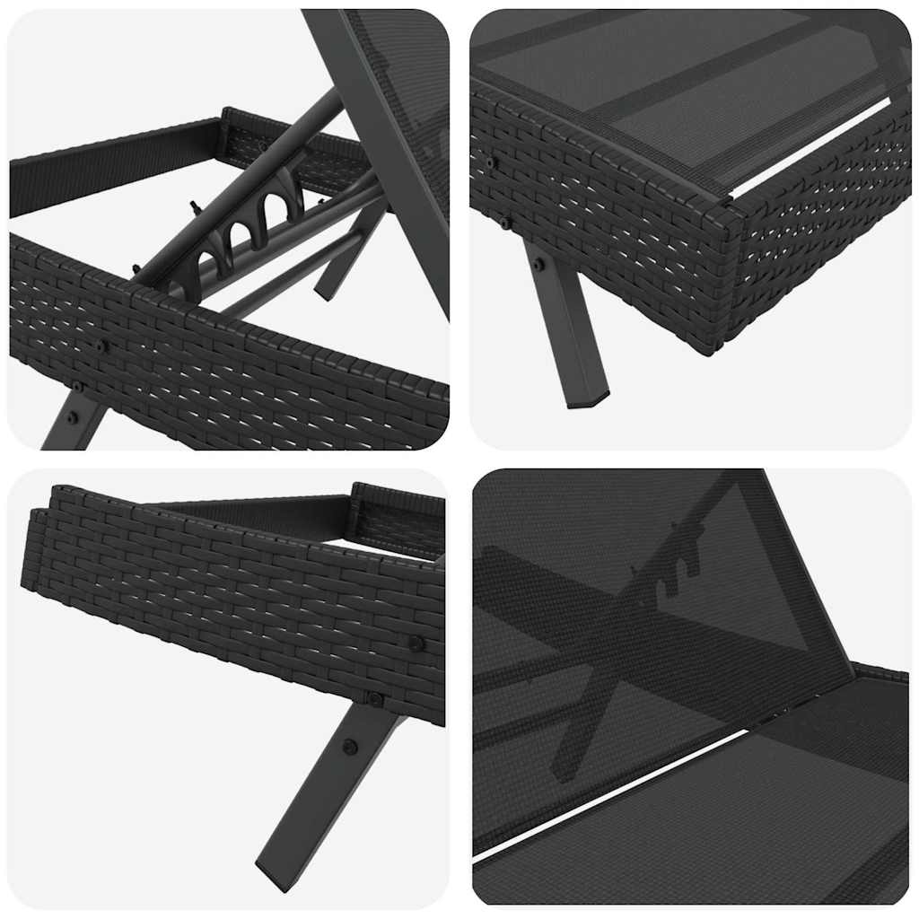 Sunlounger Black 70 x 197 x 82 cm Poly Rattan and Metal