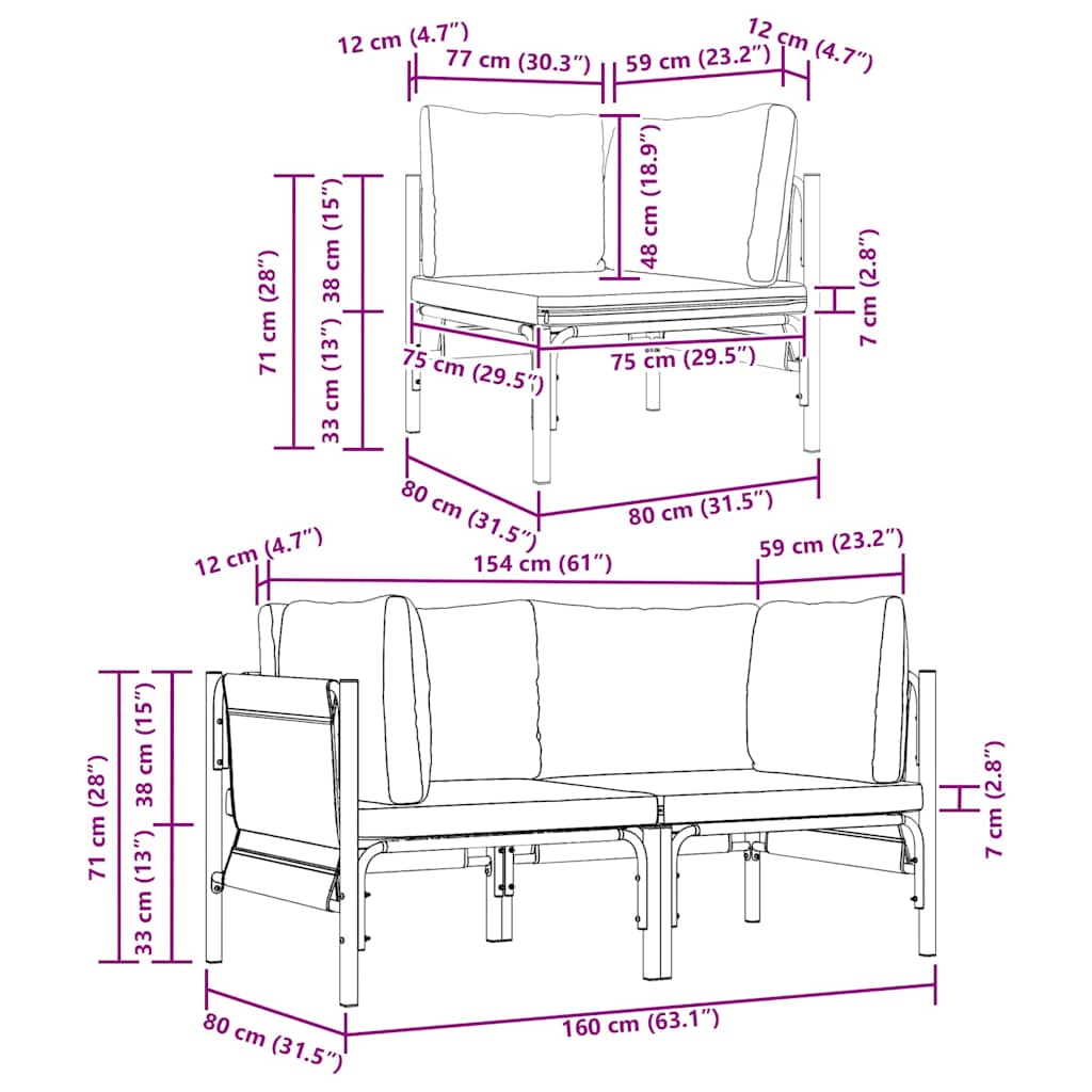 Outdoor Furniture with Cushion with Pillow Anthracite Steel