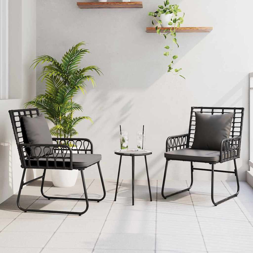 Garden Dining Set 3 pcs Black and Anthracite Poly rattan, steel