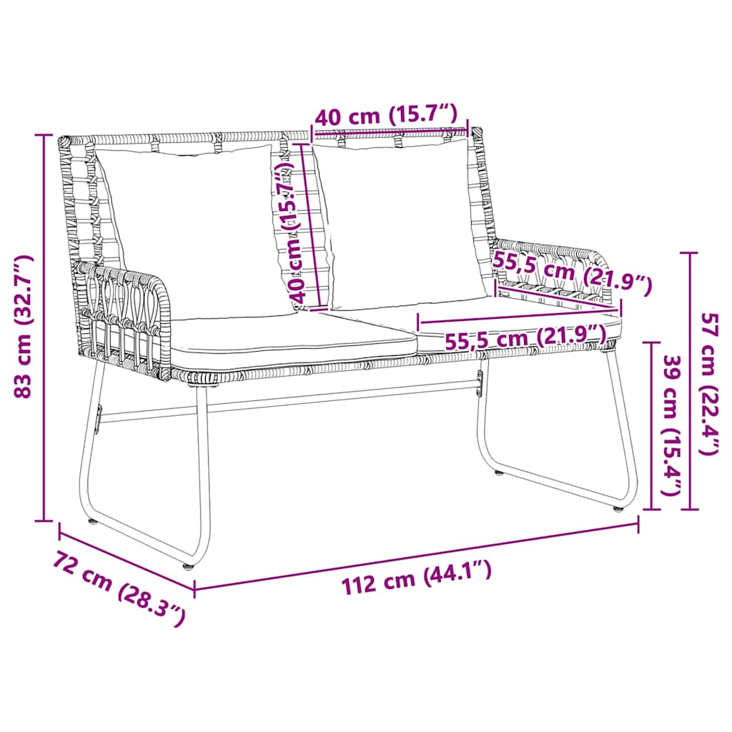 Garden Bench Brown and Cream Poly rattan, steel