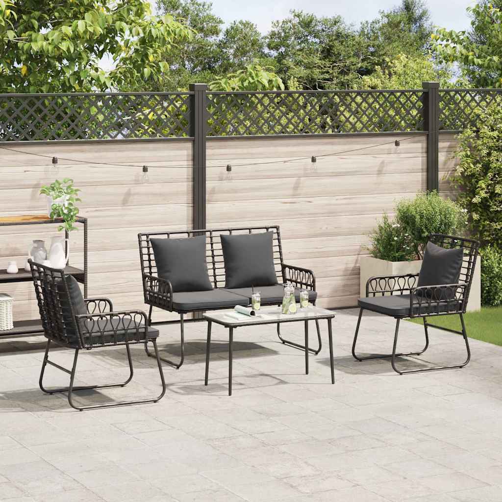Garden Dining Set 3 pcs Black and Anthracite Poly rattan, steel