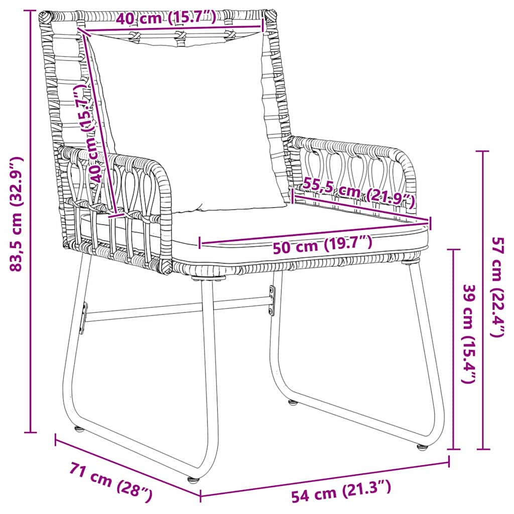 Garden Dining Set 3 pcs Black and Anthracite Poly rattan, steel