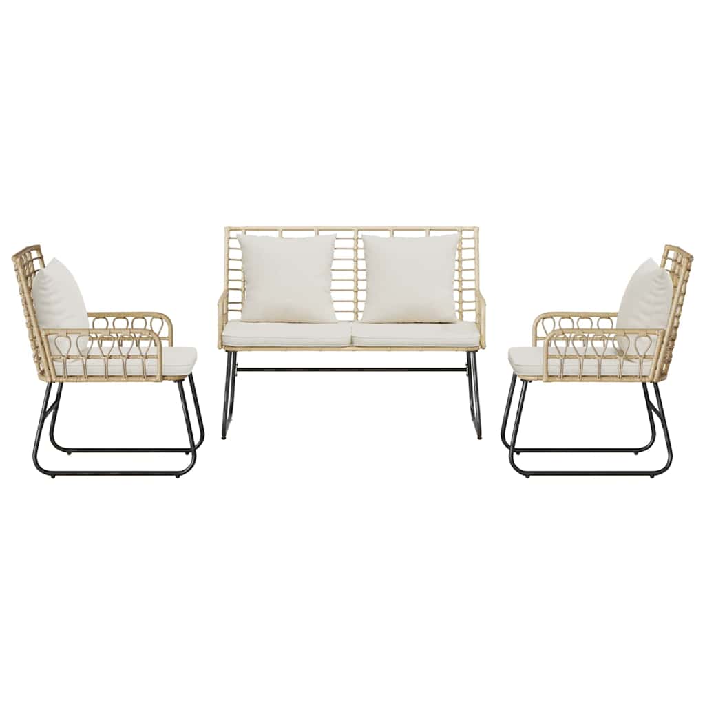 Garden Dining Set 3 pcs Brown and Cream Poly rattan, steel