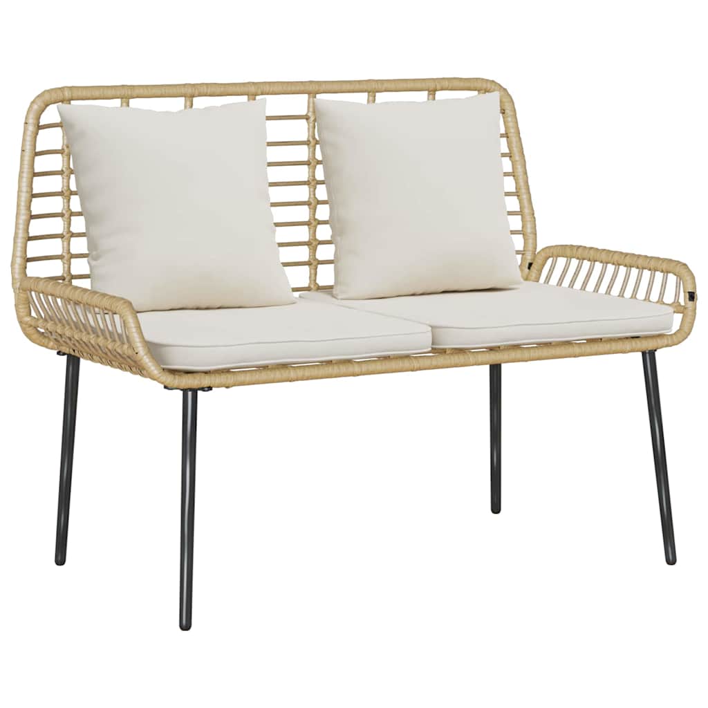 Garden Bench Brown and Black and Cream Poly rattan and steel