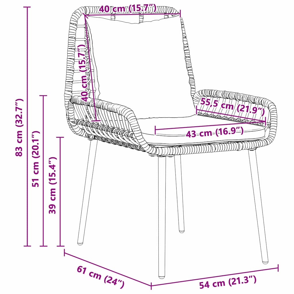 Garden Dining Set 3 pcs Brown and Black and Cream