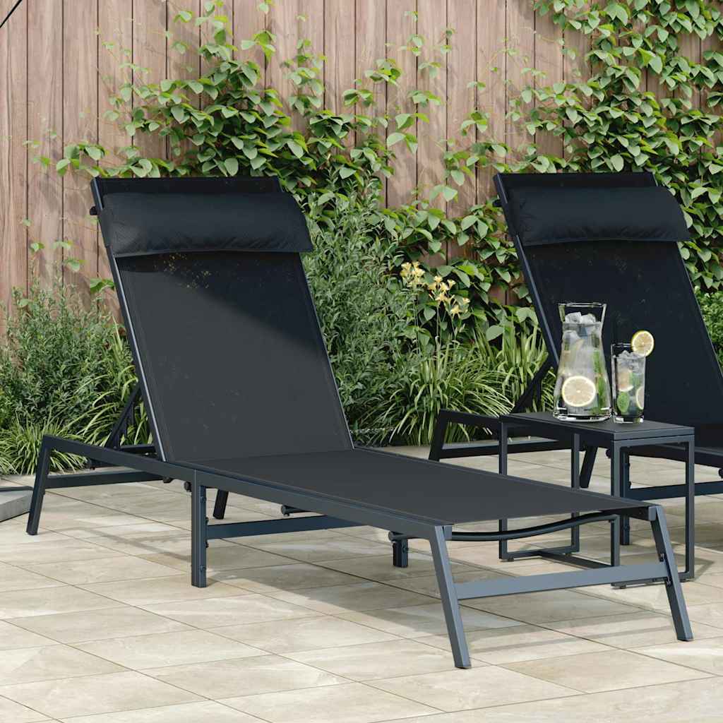 Sunlounger 1-person Black 197 x 54 x 86 cm Steel and textilene