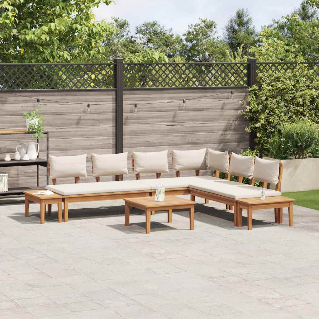 Garden Bench Set with Cushion 4 pcs Brown and Cream