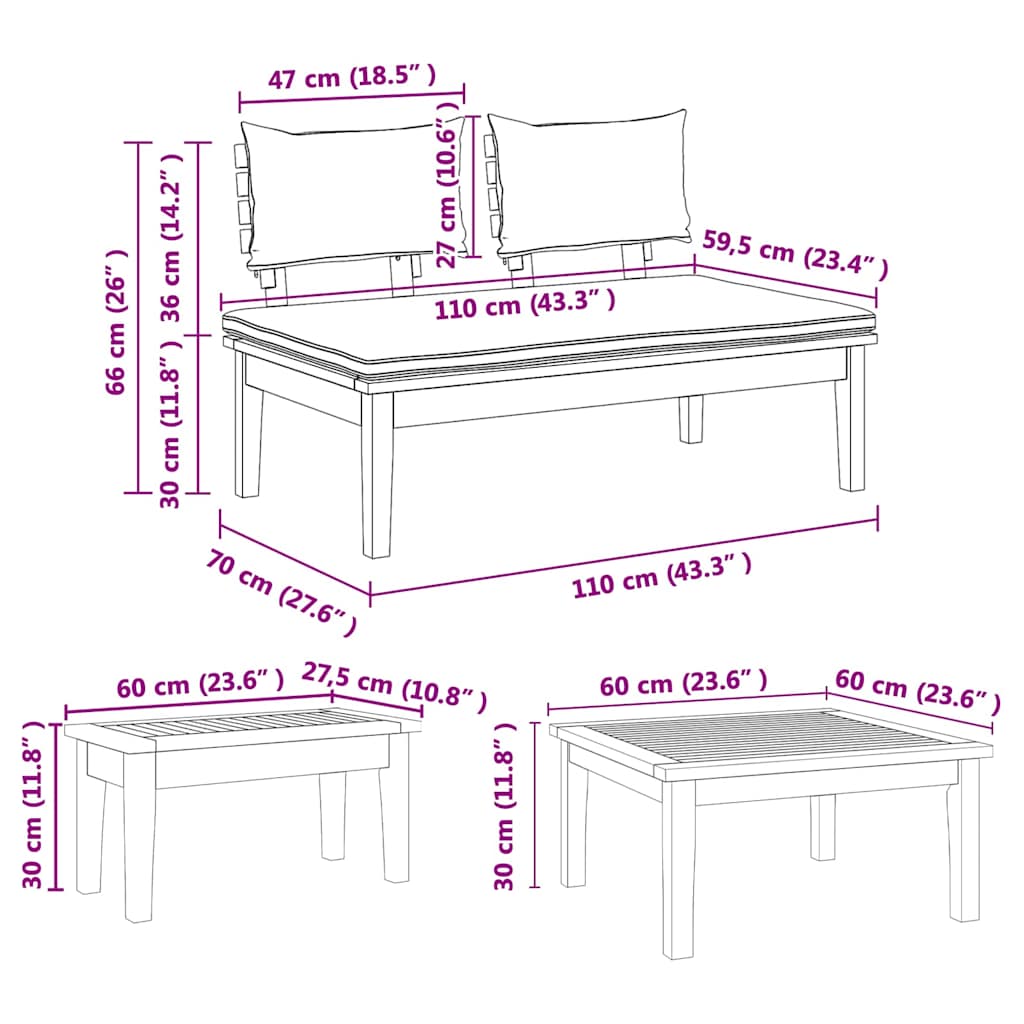 Garden Bench Set with Cushion with Storage 5 pcs Brown and Grey