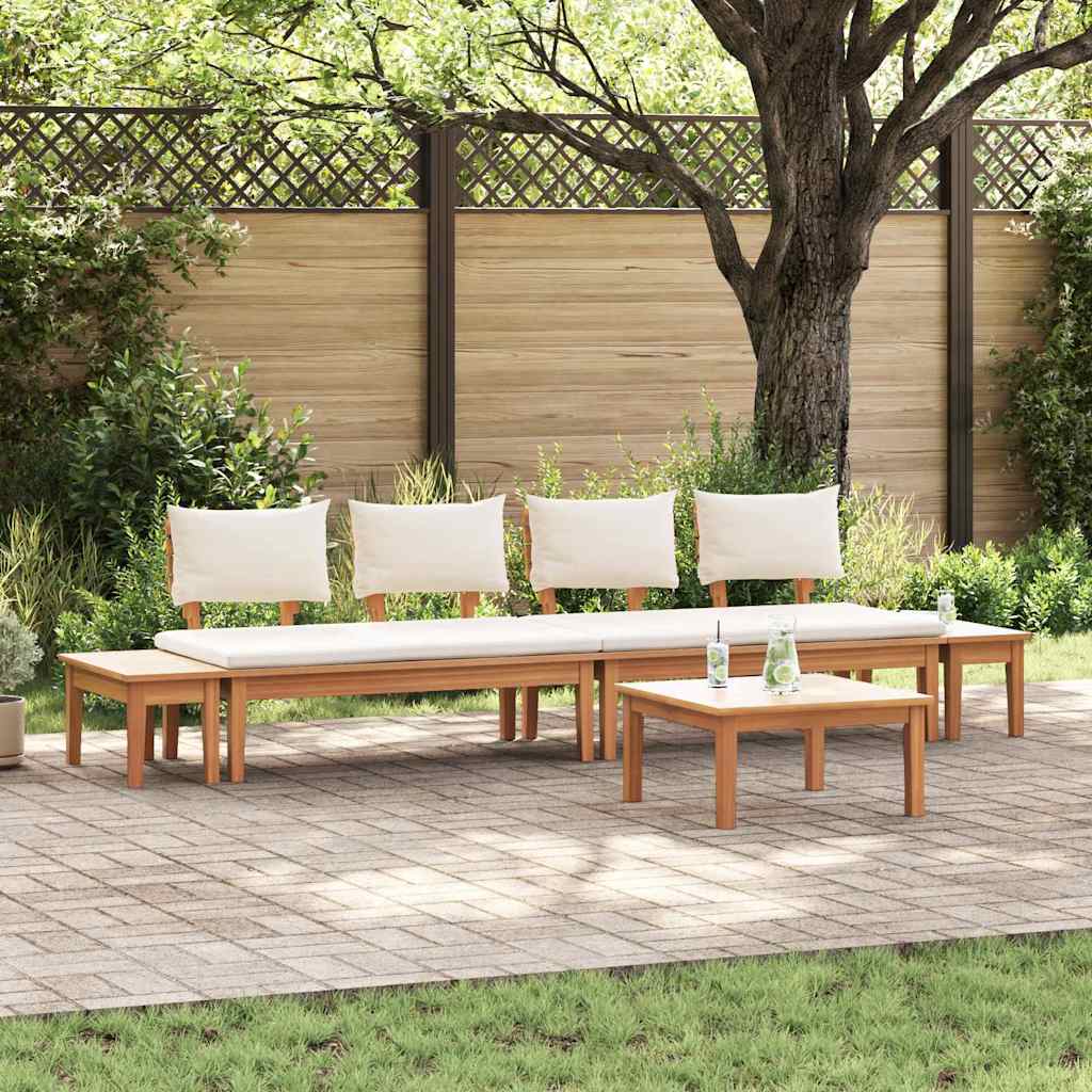 Garden Bench Set with Cushion 5 pcs Brown and Cream