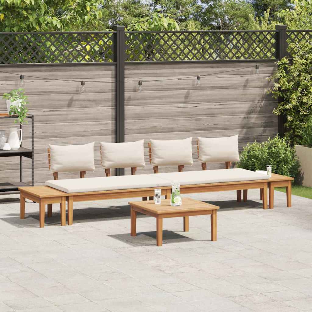 Garden Bench Set with Cushion 5 pcs Brown and Cream