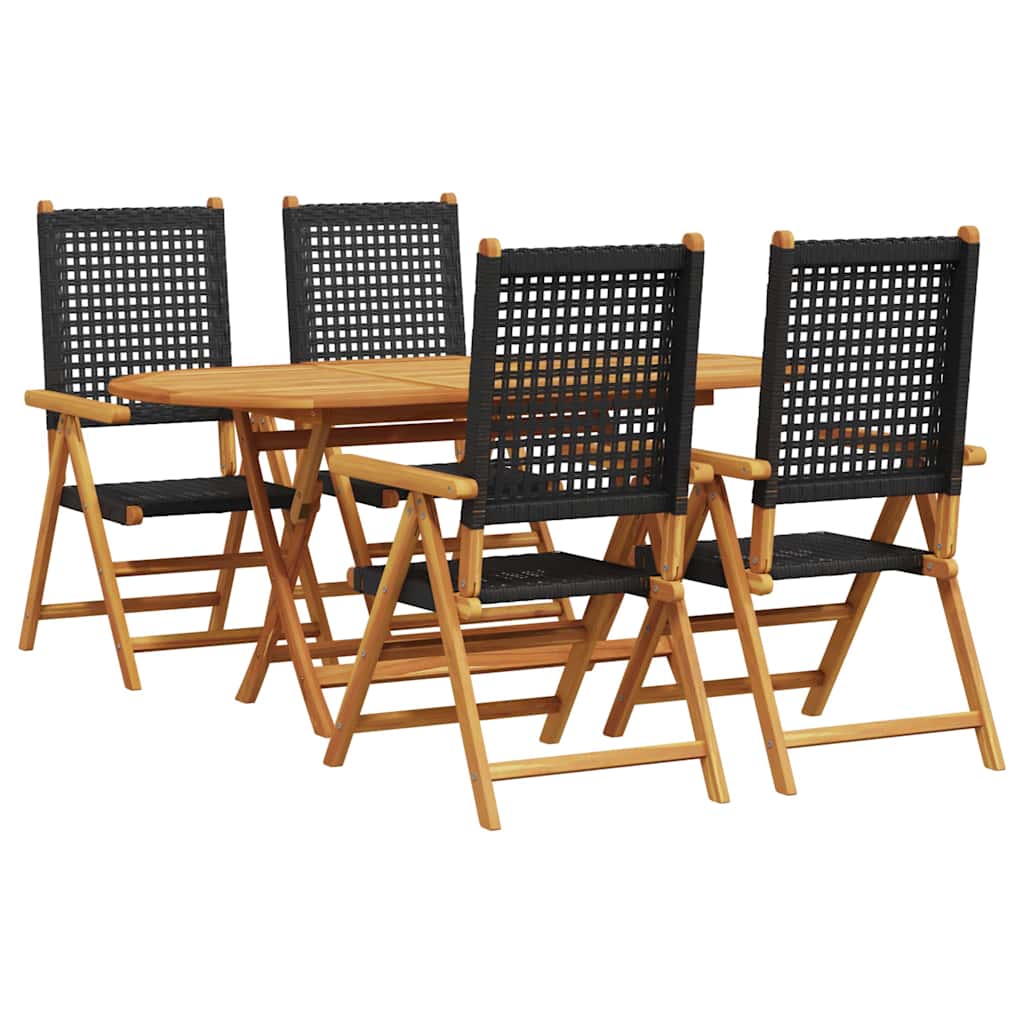 Garden Dining Set 5 pcs Black Solid acacia wood and poly rattan