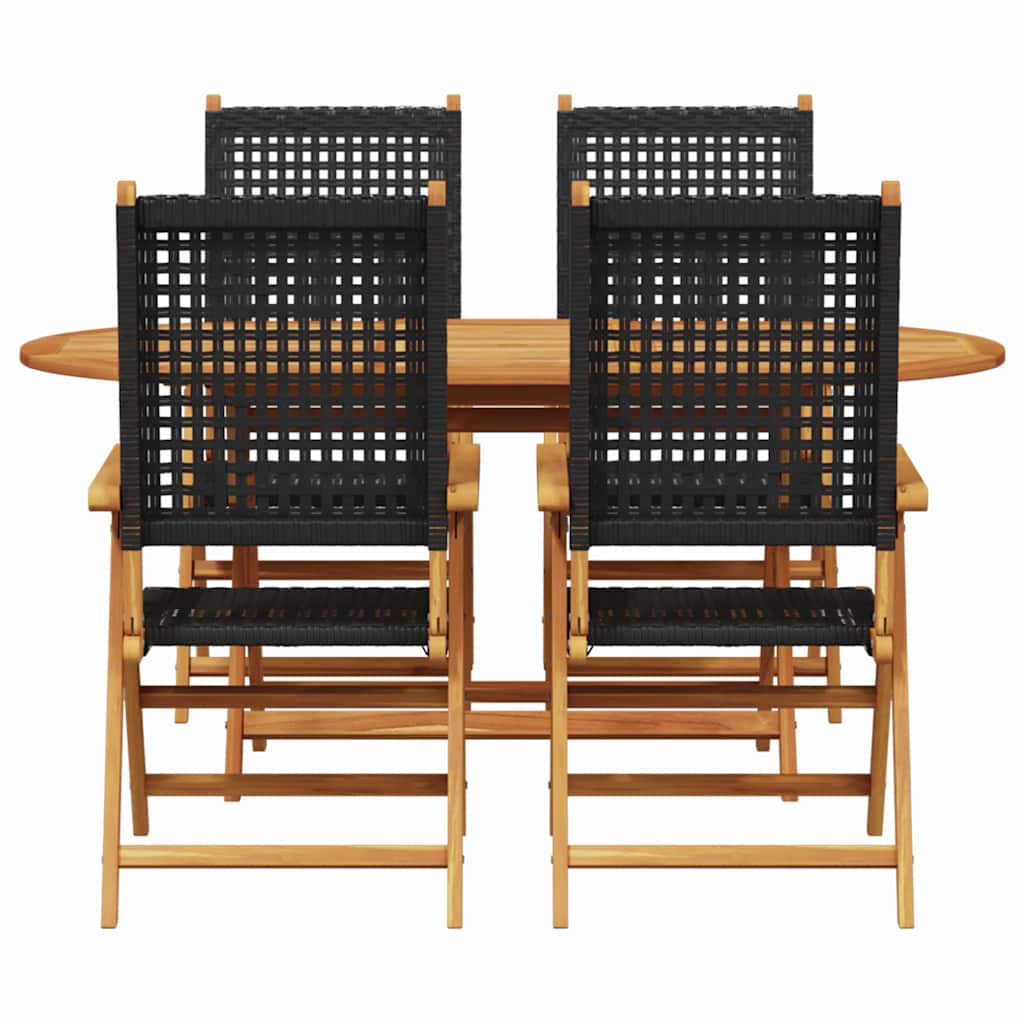 Garden Dining Set 5 pcs Black Solid acacia wood and poly rattan