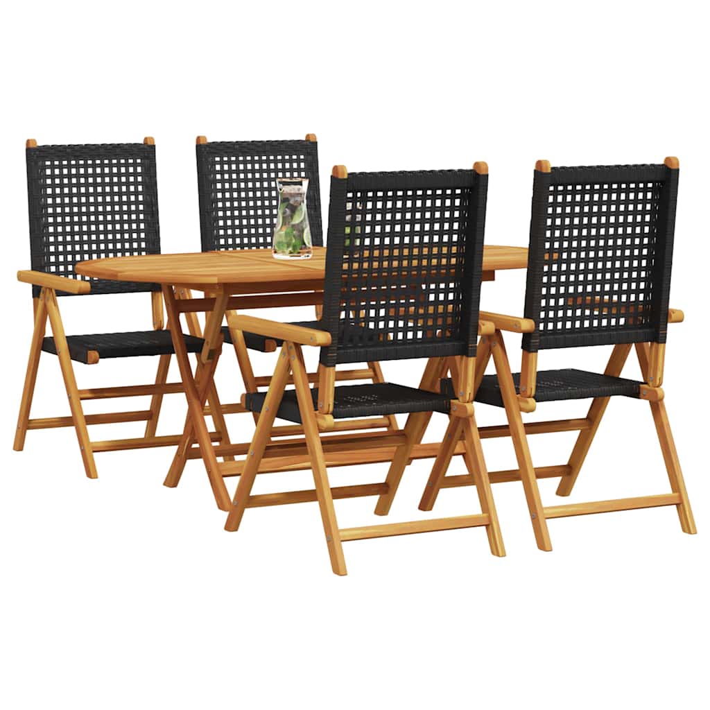 Garden Dining Set 5 pcs Black Solid acacia wood and poly rattan