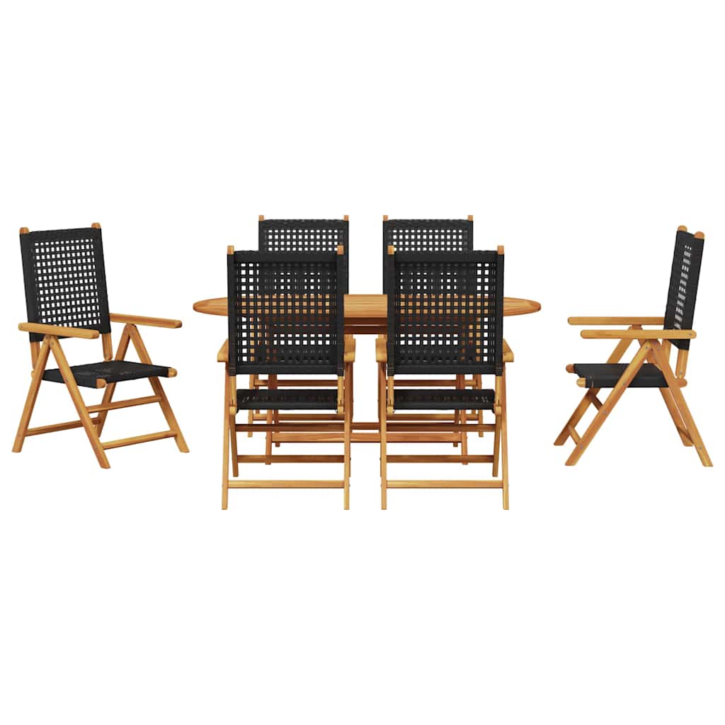 Garden Dining Set 7 pcs Black Solid acacia wood and poly rattan