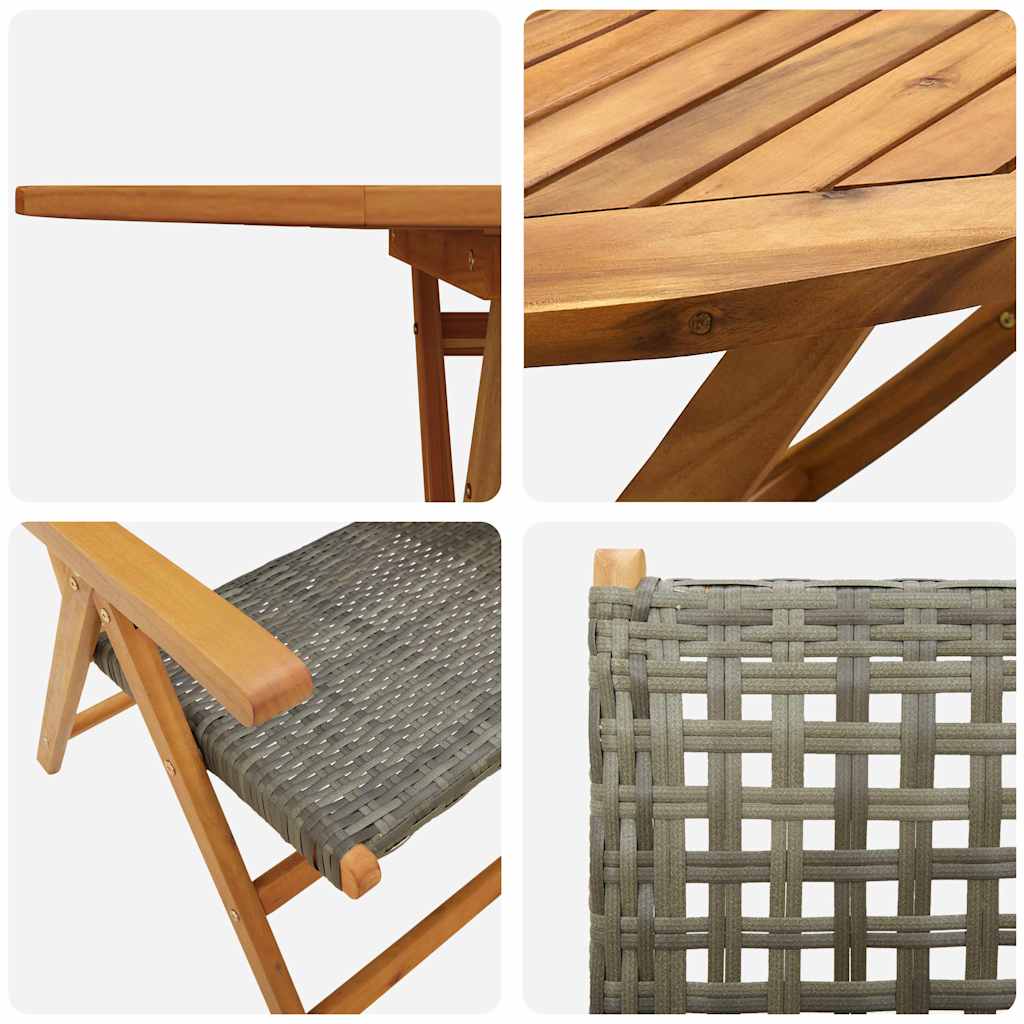 Garden Dining Set 5 pcs Grey Solid acacia wood and poly rattan