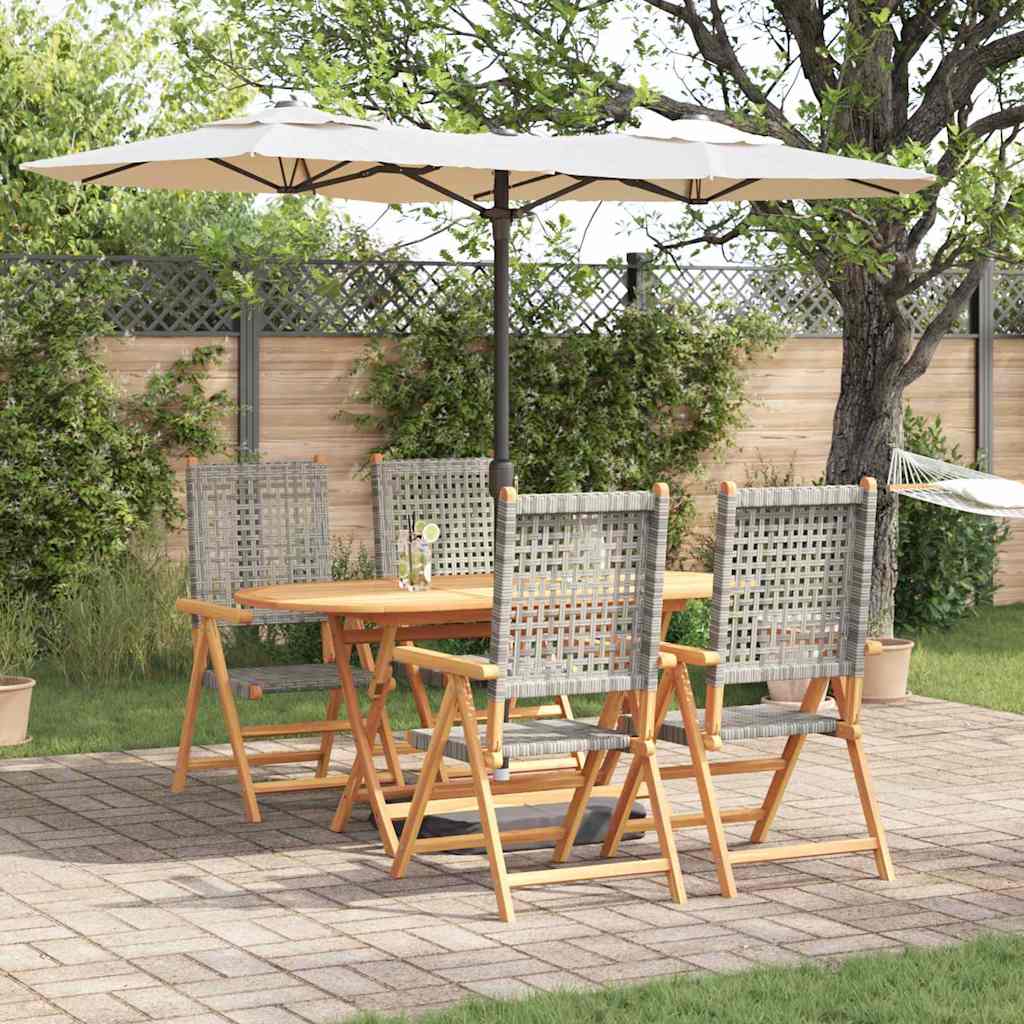 Garden Dining Set 5 pcs Grey Solid acacia wood and poly rattan