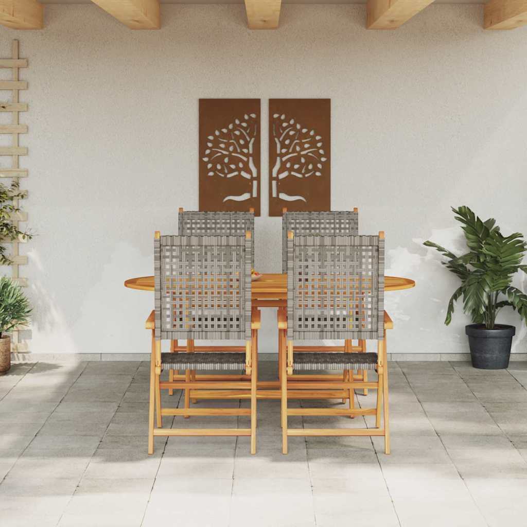 Garden Dining Set 5 pcs Grey Solid acacia wood and poly rattan
