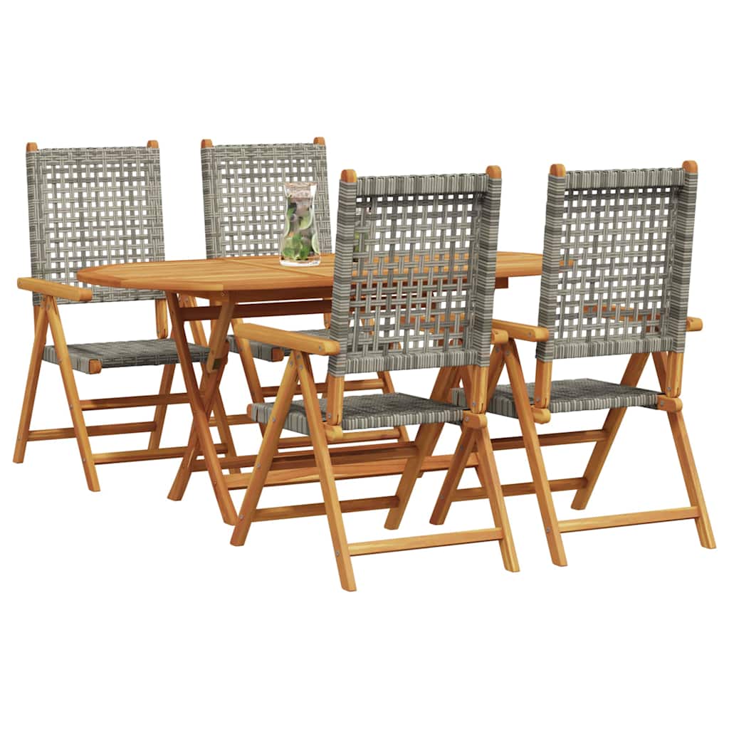 Garden Dining Set 5 pcs Grey Solid acacia wood and poly rattan