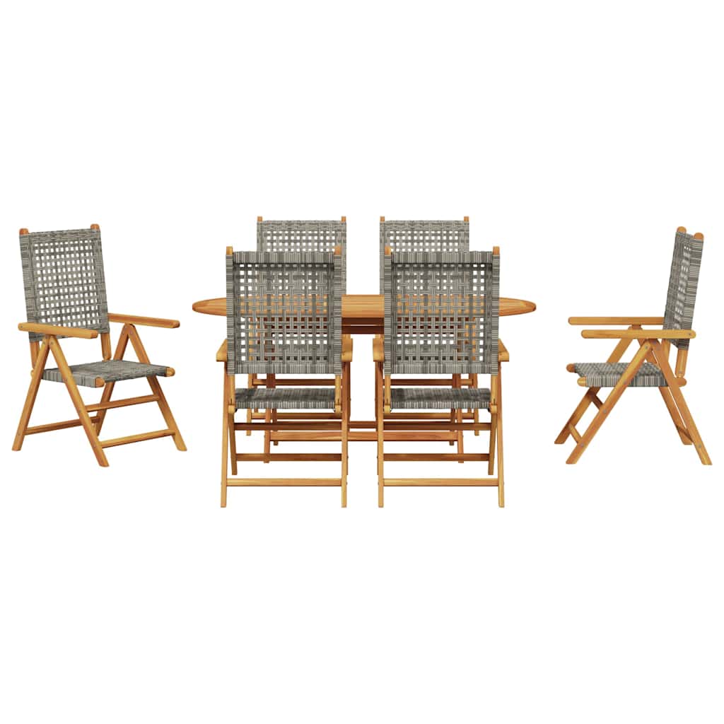 Garden Dining Set 7 pcs Grey Solid acacia wood and poly rattan