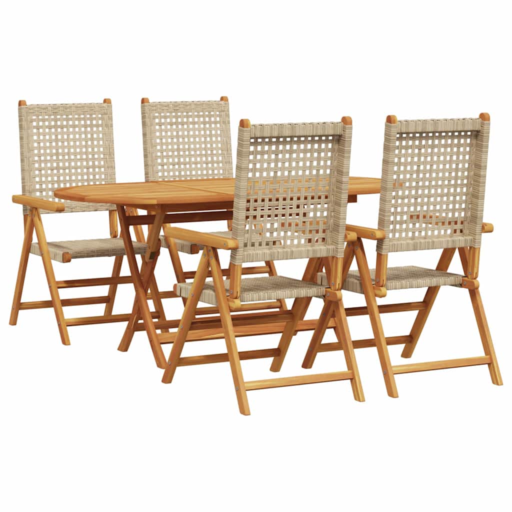 Garden Dining Set 5 pcs Beige Solid acacia wood and poly rattan