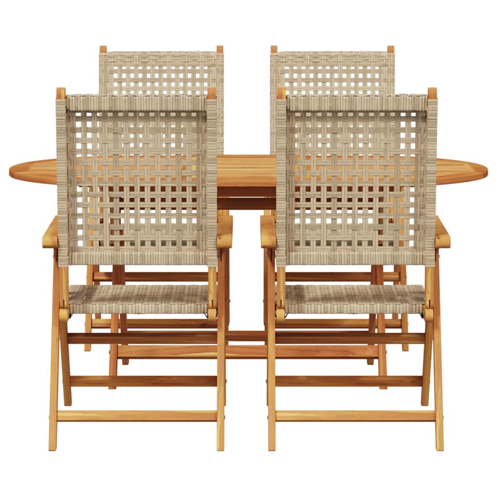Garden Dining Set 5 pcs Beige Solid acacia wood and poly rattan