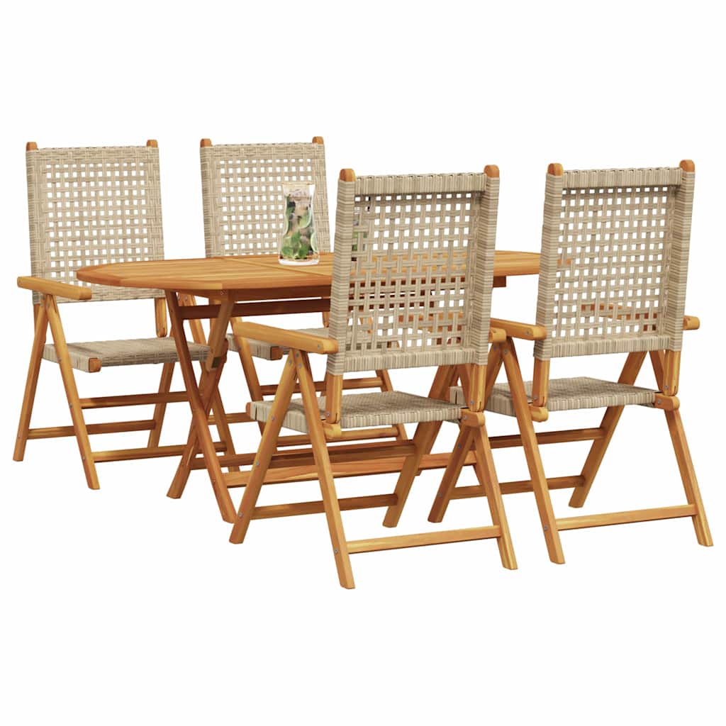 Garden Dining Set 5 pcs Beige Solid acacia wood and poly rattan