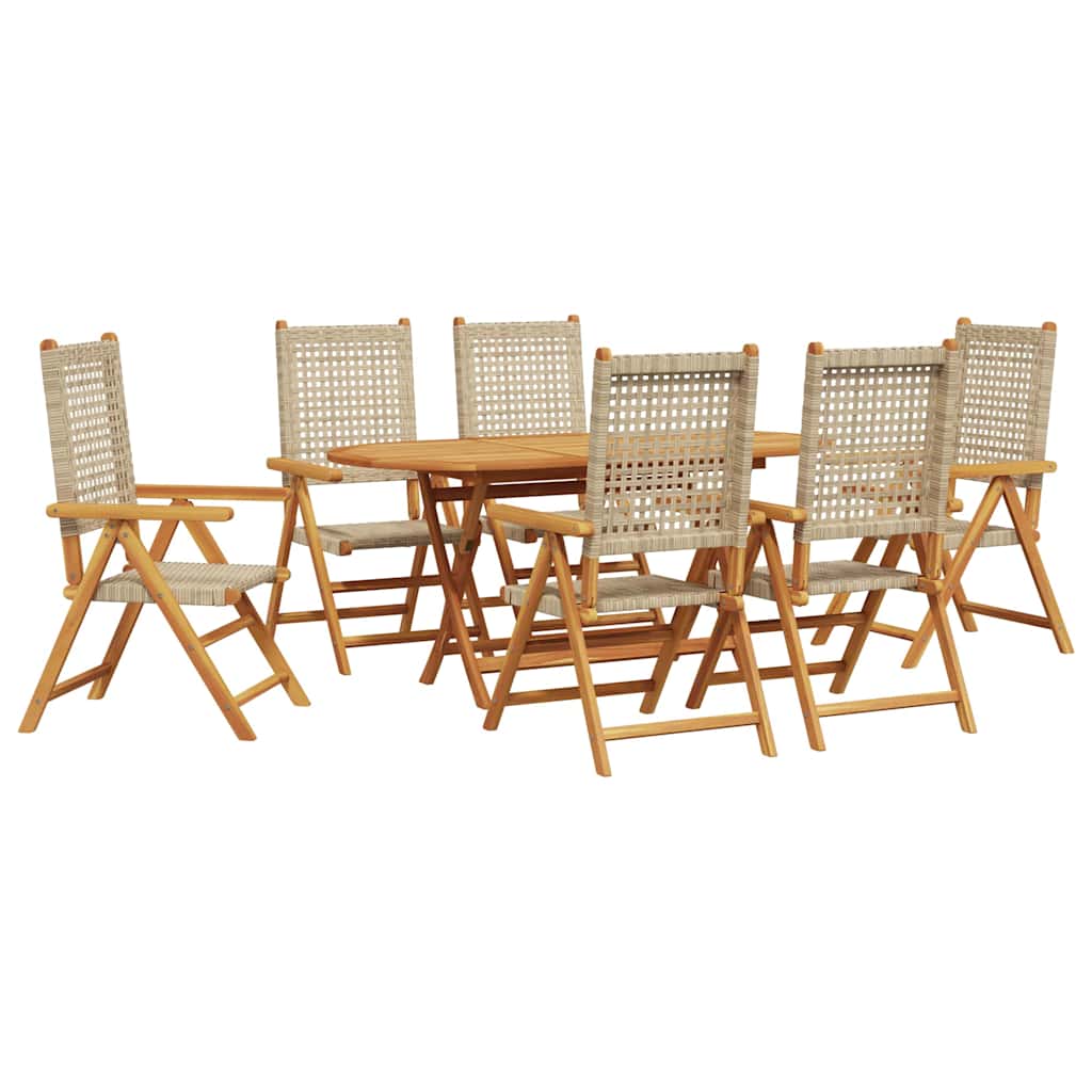 Garden Dining Set 7 pcs Beige Solid acacia wood and poly rattan