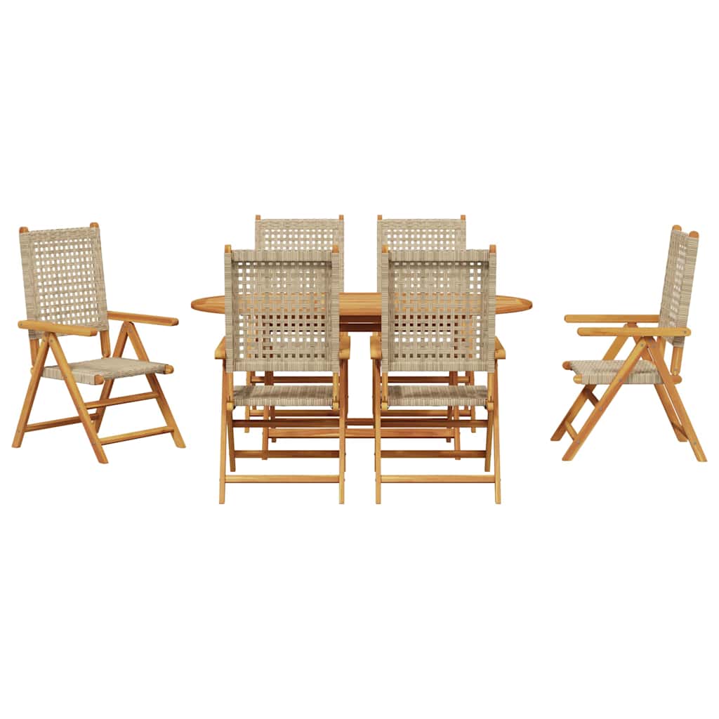 Garden Dining Set 7 pcs Beige Solid acacia wood and poly rattan
