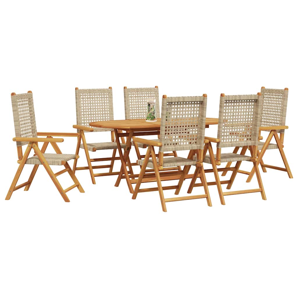 Garden Dining Set 7 pcs Beige Solid acacia wood and poly rattan