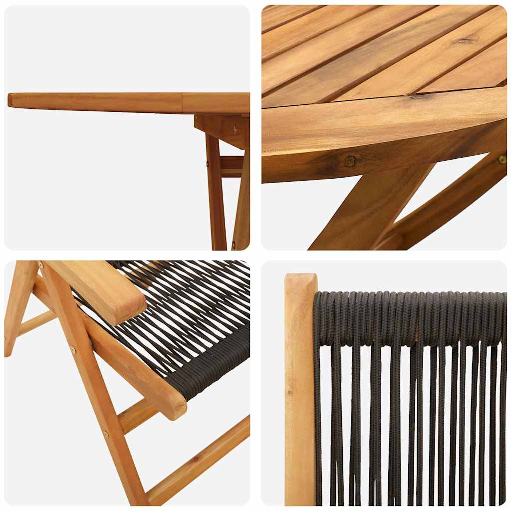 Garden Dining Set 7 pcs Black Solid acacia wood and poly rattan