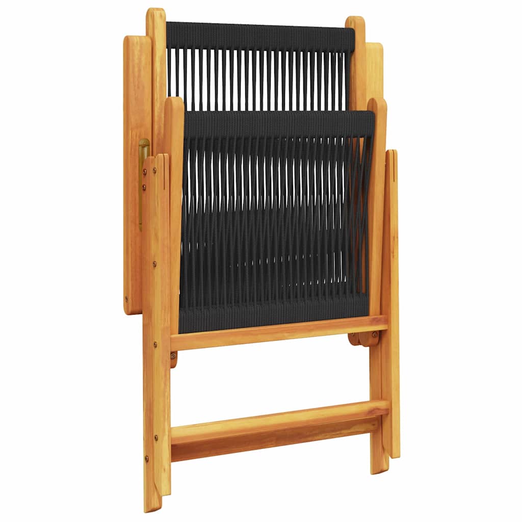 Garden Dining Set 7 pcs Black Solid acacia wood and poly rattan