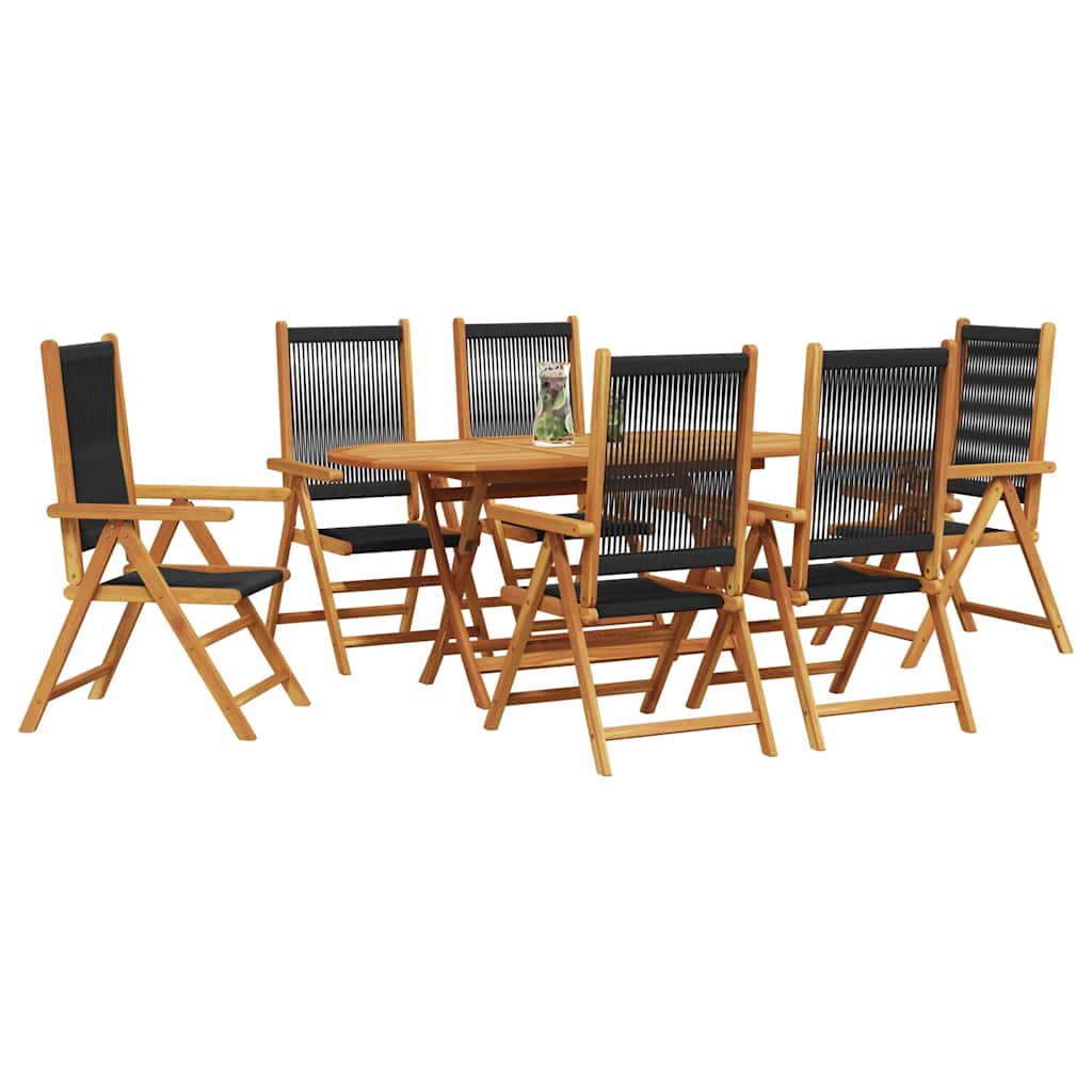 Garden Dining Set 7 pcs Black Solid acacia wood and poly rattan
