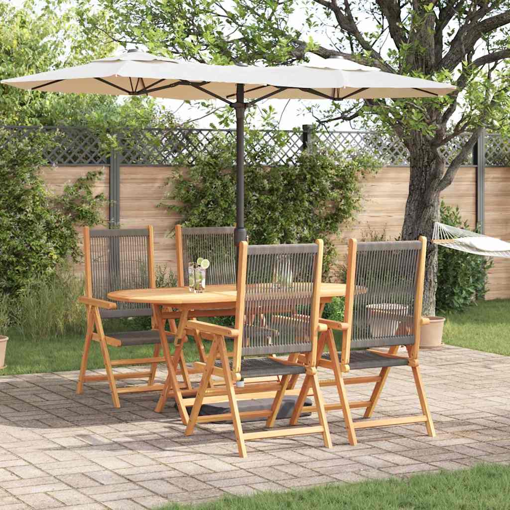 Garden Dining Set 5 pcs Grey Solid acacia wood and poly rattan