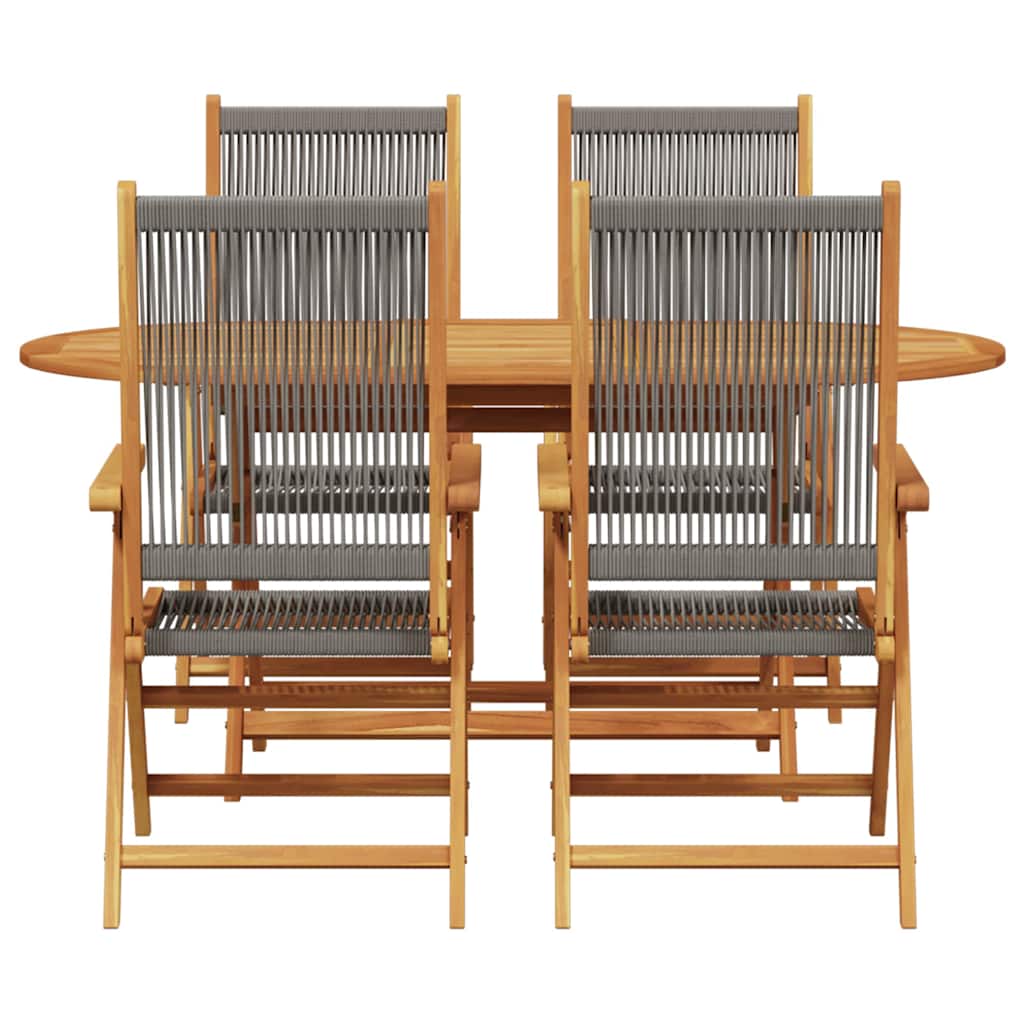 Garden Dining Set 5 pcs Grey Solid acacia wood and poly rattan