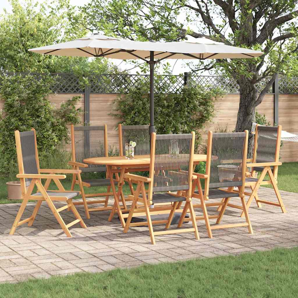 Garden Dining Set 7 pcs Grey Solid acacia wood and poly rattan