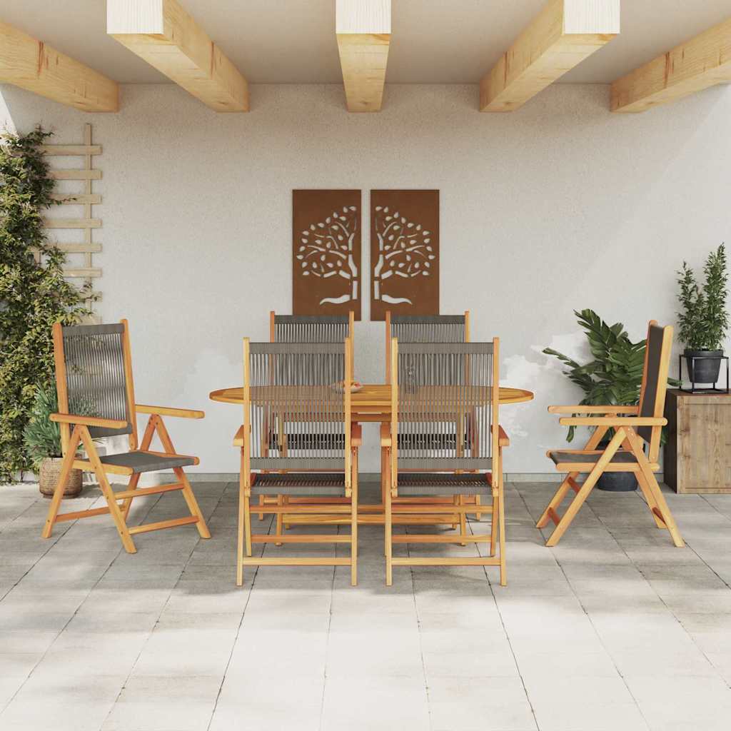Garden Dining Set 7 pcs Grey Solid acacia wood and poly rattan