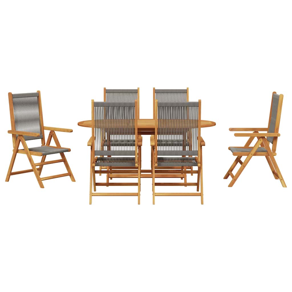 Garden Dining Set 7 pcs Grey Solid acacia wood and poly rattan