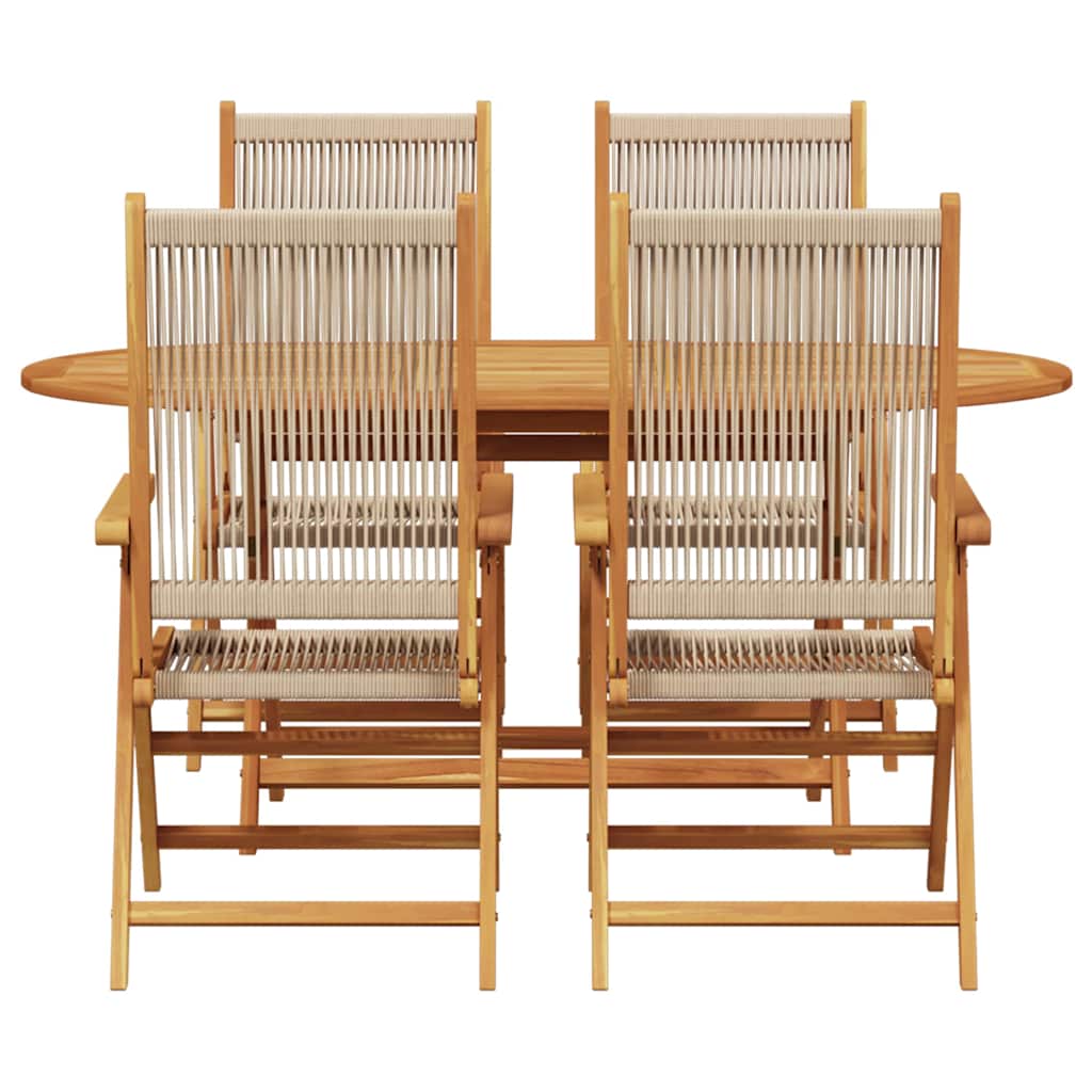 Garden Dining Set 5 pcs Beige Solid acacia wood and poly rattan
