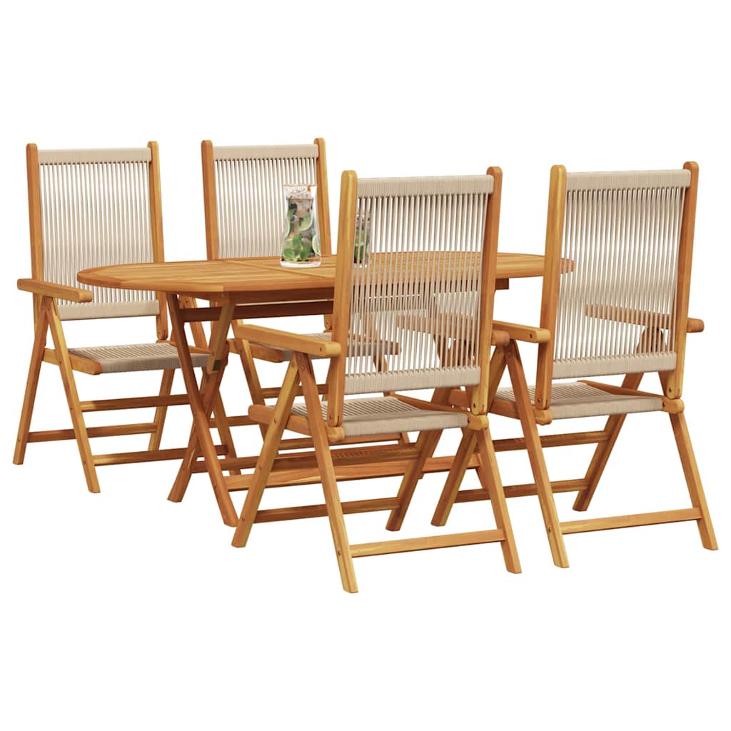 Garden Dining Set 5 pcs Beige Solid acacia wood and poly rattan
