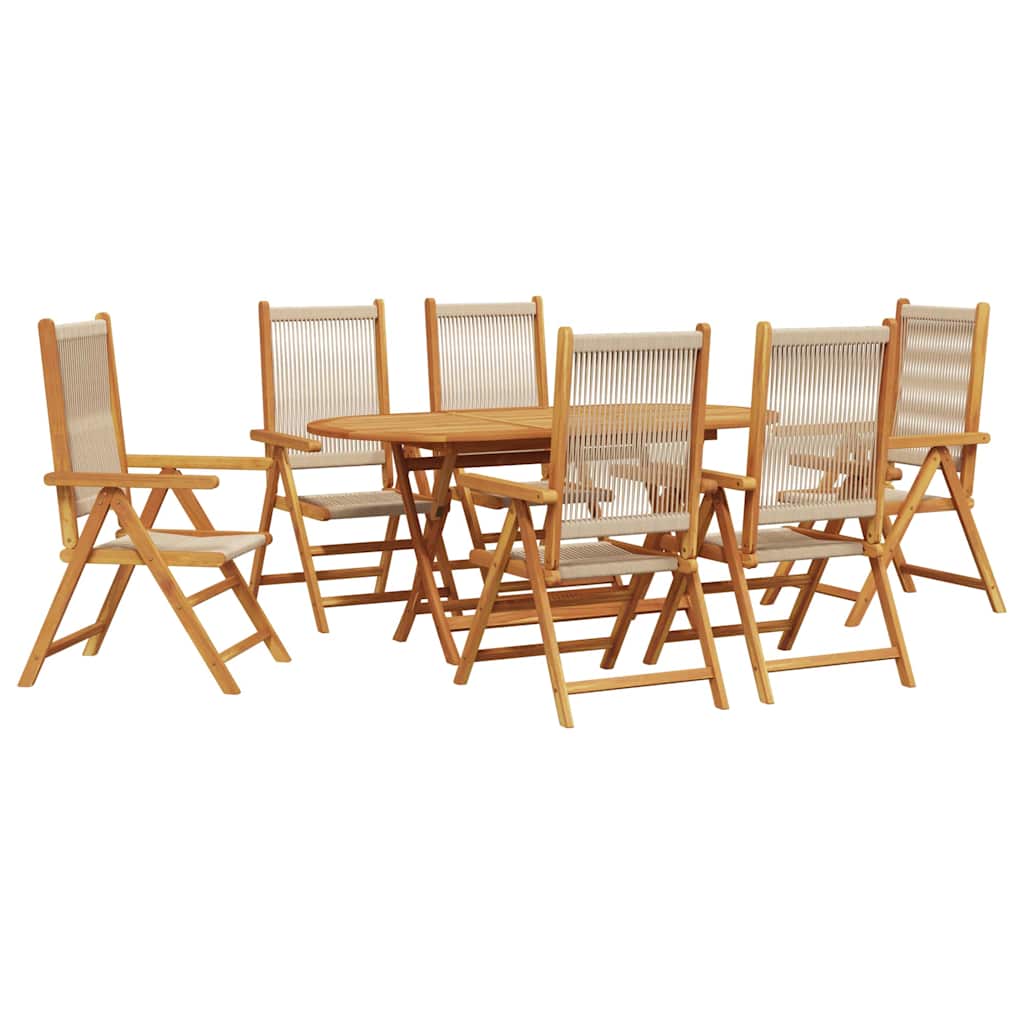 Garden Dining Set 7 pcs Beige Solid acacia wood and poly rattan