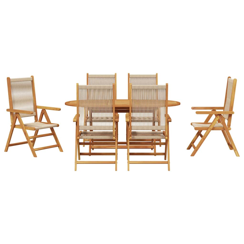 Garden Dining Set 7 pcs Beige Solid acacia wood and poly rattan