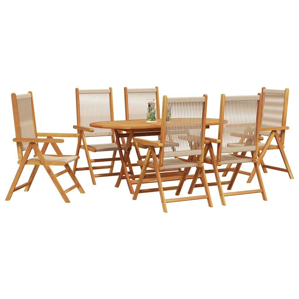 Garden Dining Set 7 pcs Beige Solid acacia wood and poly rattan