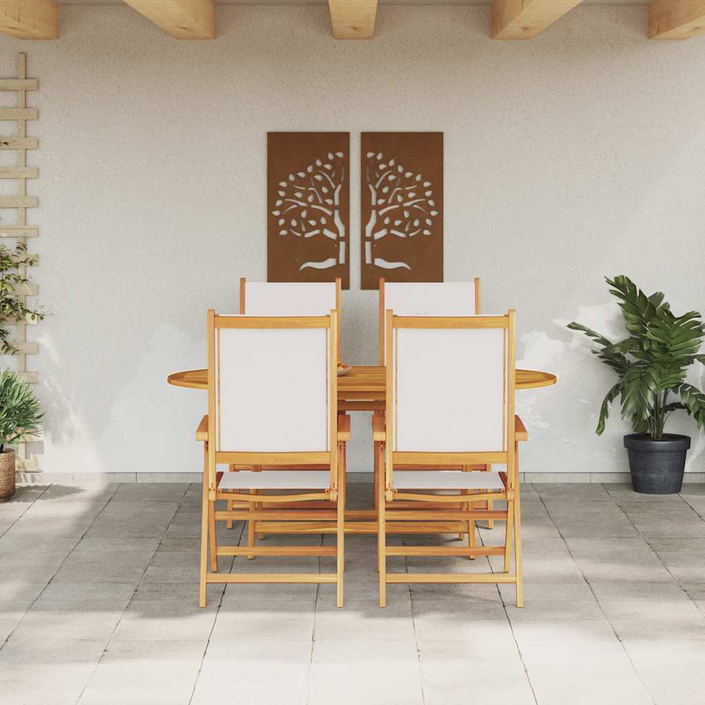 Garden Dining Set Folding 5 pcs Cream white Solid acacia wood